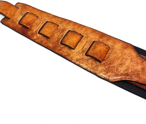Walker And Williams GB-23 Handmade Vintage Finish Latigo Tan Padded Guitar Strap with Fleur De Lis & French Chain Design For Acoustic, Electric, And Bass Guitars in Saudi Arabia