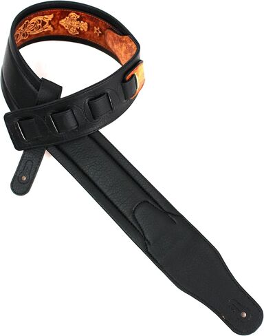 Walker And Williams GB-23 Handmade Vintage Finish Latigo Tan Padded Guitar Strap with Fleur De Lis & French Chain Design For Acoustic, Electric, And Bass Guitars in Saudi Arabia