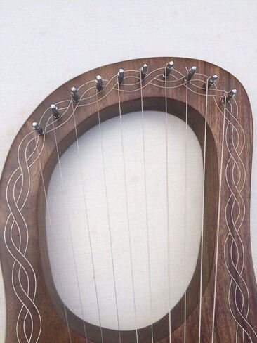 Traditional Irish Lyre Harp 10 Metal String Natural Finish String Set Celtic piping Design tuning key, Carrying Bag (Natural Piping) in Kuwait