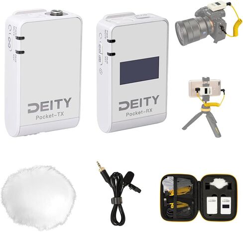 ميكروفونات Deity Pocket اللاسلكية بتردد 2.4 جيجا هرتز ونظام الجيب اللاسلكي Lavalier مع شاشة OLED لمقابلة فيديو Vlog وYouTube وFacebook Live وكاميرا DSLR والكمبيوتر اللوحي الذكي (أبيض) in Kuwait