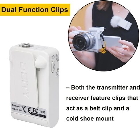 ميكروفونات Deity Pocket اللاسلكية بتردد 2.4 جيجا هرتز ونظام الجيب اللاسلكي Lavalier مع شاشة OLED لمقابلة فيديو Vlog وYouTube وFacebook Live وكاميرا DSLR والكمبيوتر اللوحي الذكي (أبيض) in Kuwait