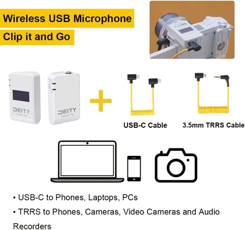 ميكروفونات Deity Pocket اللاسلكية بتردد 2.4 جيجا هرتز ونظام الجيب اللاسلكي Lavalier مع شاشة OLED لمقابلة فيديو Vlog وYouTube وFacebook Live وكاميرا DSLR والكمبيوتر اللوحي الذكي (أبيض) in Kuwait