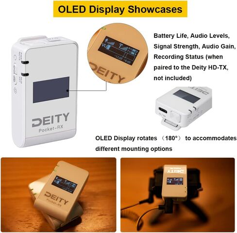 ميكروفونات Deity Pocket اللاسلكية بتردد 2.4 جيجا هرتز ونظام الجيب اللاسلكي Lavalier مع شاشة OLED لمقابلة فيديو Vlog وYouTube وFacebook Live وكاميرا DSLR والكمبيوتر اللوحي الذكي (أبيض) in Kuwait