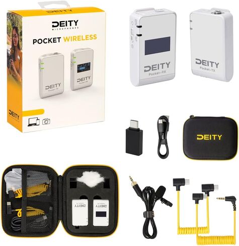 ميكروفونات Deity Pocket اللاسلكية بتردد 2.4 جيجا هرتز ونظام الجيب اللاسلكي Lavalier مع شاشة OLED لمقابلة فيديو Vlog وYouTube وFacebook Live وكاميرا DSLR والكمبيوتر اللوحي الذكي (أبيض) in Kuwait