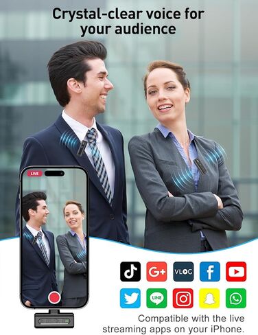 ميكروفون HOPTO لهاتف iPhone، 2 حزمة، ميكروفون Lavalier لاسلكي لهاتف iPhone مع حقيبة شحن، ميكروفون على شكل طية صدر السترة مع تقليل الضوضاء، ميكروفون صغير بجودة صوت رائعة للتسجيل/Vlog/Video/Live in Kuwait