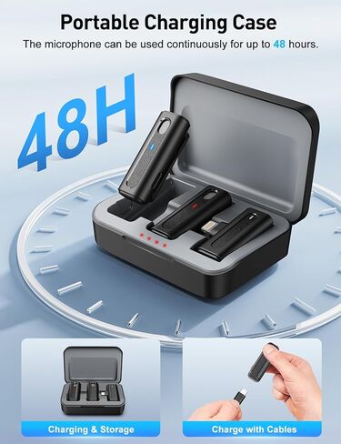 ميكروفون HOPTO لهاتف iPhone، 2 حزمة، ميكروفون Lavalier لاسلكي لهاتف iPhone مع حقيبة شحن، ميكروفون على شكل طية صدر السترة مع تقليل الضوضاء، ميكروفون صغير بجودة صوت رائعة للتسجيل/Vlog/Video/Live in Kuwait