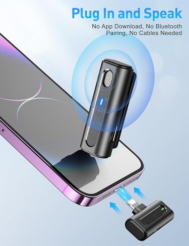 ميكروفون HOPTO لهاتف iPhone، 2 حزمة، ميكروفون Lavalier لاسلكي لهاتف iPhone مع حقيبة شحن، ميكروفون على شكل طية صدر السترة مع تقليل الضوضاء، ميكروفون صغير بجودة صوت رائعة للتسجيل/Vlog/Video/Live in Kuwait