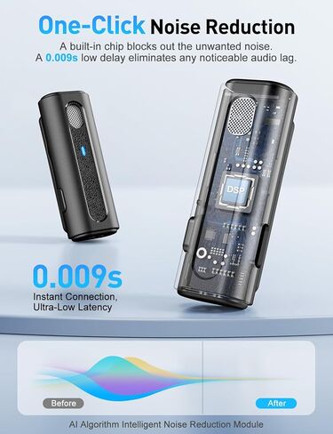 ميكروفون HOPTO لهاتف iPhone، 2 حزمة، ميكروفون Lavalier لاسلكي لهاتف iPhone مع حقيبة شحن، ميكروفون على شكل طية صدر السترة مع تقليل الضوضاء، ميكروفون صغير بجودة صوت رائعة للتسجيل/Vlog/Video/Live in Kuwait