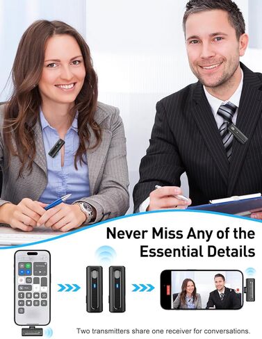 ميكروفون HOPTO لهاتف iPhone، 2 حزمة، ميكروفون Lavalier لاسلكي لهاتف iPhone مع حقيبة شحن، ميكروفون على شكل طية صدر السترة مع تقليل الضوضاء، ميكروفون صغير بجودة صوت رائعة للتسجيل/Vlog/Video/Live in Kuwait