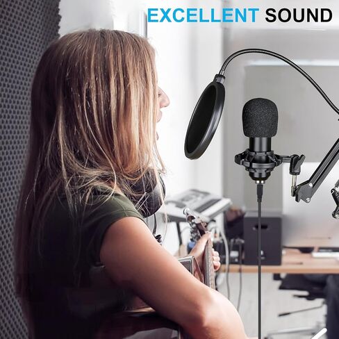 USB Condenser Microphone, Plug & Play Professional Cardioid Studio Mic Kit Shock Mount,Pop Filter and Adjustable Boom Arm for Recording Gaming Streaming YouTube Podcast Skype Voice Over Broadcasting in Saudi Arabia