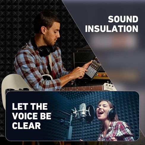 24 قطعة جميلة من الألواح الإسفنجية المقاومة للصوت للجدران، 30.48 سم × 30.48 سم × 5.08 سم، ألواح صوتية عالية الكثافة ومقاومة للحريق، ألواح ذاتية اللصق عازلة للصوت لاستوديو تسجيل المكاتب المنزلية in Kuwait