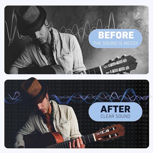 24 قطعة جميلة من الألواح الإسفنجية المقاومة للصوت للجدران، 30.48 سم × 30.48 سم × 5.08 سم، ألواح صوتية عالية الكثافة ومقاومة للحريق، ألواح ذاتية اللصق عازلة للصوت لاستوديو تسجيل المكاتب المنزلية in Kuwait