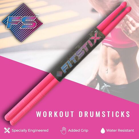أعواد الطبول FITSTIX™ لفصول اللياقة البدنية والتمارين الرياضية، أعواد الطبول عالية الجودة، تصميم قوي وخفيف الوزن يجعلها إضافة ممتعة لأي تمرين روتيني أو صف دراسي. (الأشعة فوق البنفسجية الوردية بدون PowerGrip) in Kuwait