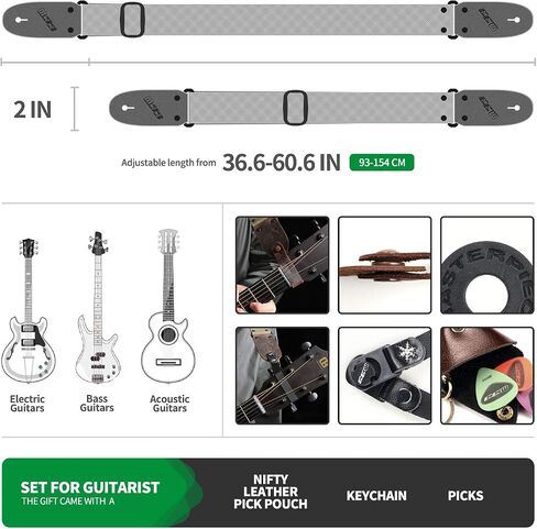 M33 Guitar Strap Black Set for Acoustic, Electric and Bass Guitar - 2 Inch Wide Guitar Belt Accessories Includes Button 2 Locks and 2 Picks. An awesome Gift for Men & Women Guitarists in Saudi Arabia