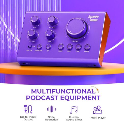 Synido Podcast Equipment Bundle, Audio Sound Card Aluminum Body for beginner with Microphone for Live Streaming, PC, Mac, Recording, Gaming, Guitar in Kuwait