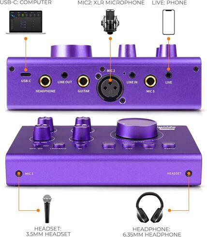 Synido Podcast Equipment Bundle, Audio Sound Card Aluminum Body for beginner with Microphone for Live Streaming, PC, Mac, Recording, Gaming, Guitar in Kuwait
