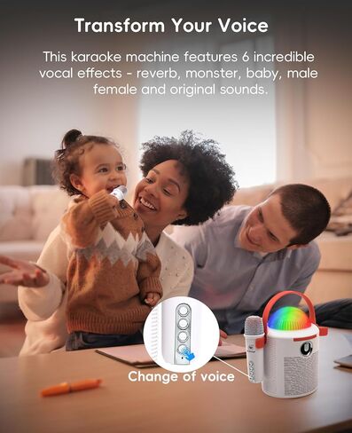 آلة كاريوكي مع 2 ميكروفونات لاسلكية، مكبر صوت بلوتوث محمول للبالغين والأطفال، أضواء LED، تأثيرات صوتية، كاريوكي منزلي للحفلات، رائعة in Kuwait