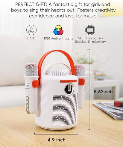 آلة كاريوكي مع 2 ميكروفونات لاسلكية، مكبر صوت بلوتوث محمول للبالغين والأطفال، أضواء LED، تأثيرات صوتية، كاريوكي منزلي للحفلات، رائعة in Kuwait