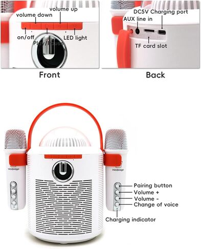 آلة كاريوكي مع 2 ميكروفونات لاسلكية، مكبر صوت بلوتوث محمول للبالغين والأطفال، أضواء LED، تأثيرات صوتية، كاريوكي منزلي للحفلات، رائعة in Kuwait