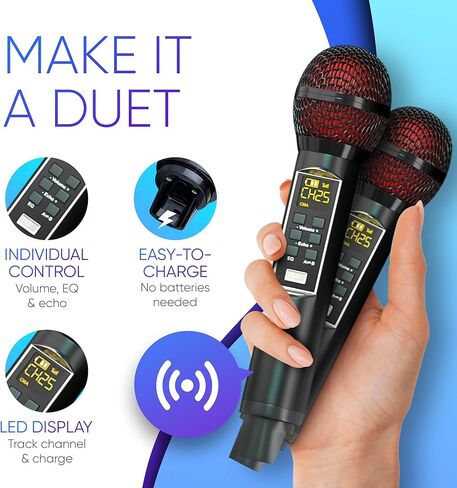 جهاز كاريوكي بلوتوث من ماسينجو للبالغين والأطفال - 2 ميكروفونات كاريوكي لاسلكية مع حامل ميكروفون ثنائي - نظام مكبر صوت PA محمول، كرة ديسكو، أضواء الحفلات، كابل تلفزيون ووصلة جيتار - Lento X5 in Kuwait