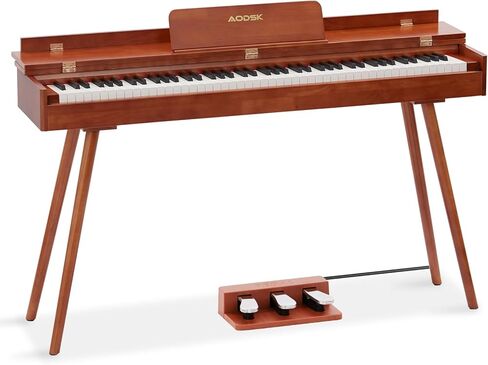 AODSK بيانو رقمي خشبي 88 مفتاح لوحة مفاتيح مرجحة بالحجم الكامل، بيانو جسم من الخشب الصلب للمبتدئين، مع حامل ورقة الموسيقى، دواسة ثلاثية، محول طاقة، يدعم توصيل USB-MIDI، لون الخشب (B-99) in Kuwait