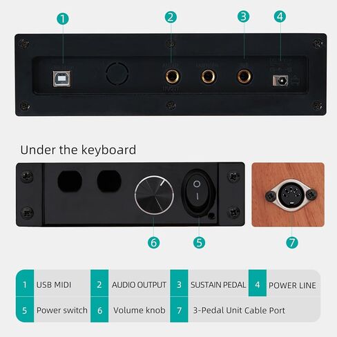 AODSK بيانو رقمي خشبي 88 مفتاح لوحة مفاتيح مرجحة بالحجم الكامل، بيانو جسم من الخشب الصلب للمبتدئين، مع حامل ورقة الموسيقى، دواسة ثلاثية، محول طاقة، يدعم توصيل USB-MIDI، لون الخشب (B-99) in Kuwait