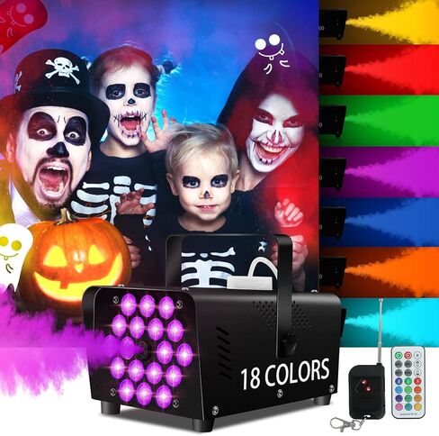 Upgrade Fog Machine with Lights, 800W Portable Smoke Machine with 18 LEDs, 2000CFM Stage Portable Fog Machines with Wireless and Wired Remote Control for Outside Indoor Halloween, Wedding, Party in Kuwait