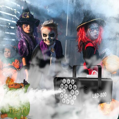 Upgrade Fog Machine with Lights, 800W Portable Smoke Machine with 18 LEDs, 2000CFM Stage Portable Fog Machines with Wireless and Wired Remote Control for Outside Indoor Halloween, Wedding, Party in Kuwait