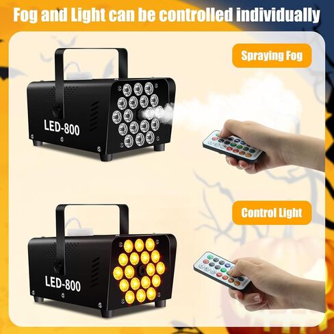 Upgrade Fog Machine with Lights, 800W Portable Smoke Machine with 18 LEDs, 2000CFM Stage Portable Fog Machines with Wireless and Wired Remote Control for Outside Indoor Halloween, Wedding, Party in Kuwait
