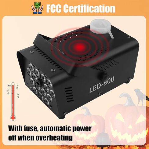 Upgrade Fog Machine with Lights, 800W Portable Smoke Machine with 18 LEDs, 2000CFM Stage Portable Fog Machines with Wireless and Wired Remote Control for Outside Indoor Halloween, Wedding, Party in Kuwait