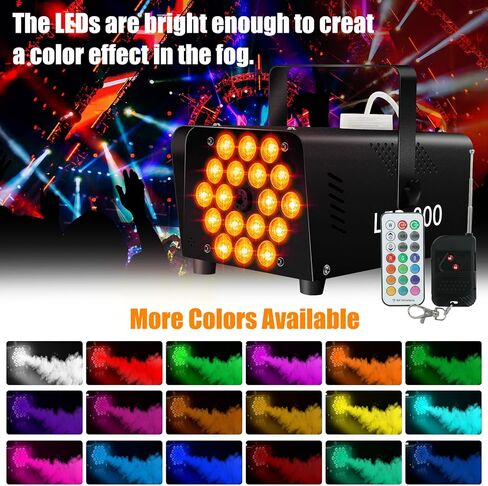 Upgrade Fog Machine with Lights, 800W Portable Smoke Machine with 18 LEDs, 2000CFM Stage Portable Fog Machines with Wireless and Wired Remote Control for Outside Indoor Halloween, Wedding, Party in Kuwait