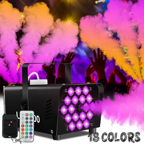 Upgrade Fog Machine with Lights, 800W Portable Smoke Machine with 18 LEDs, 2000CFM Stage Portable Fog Machines with Wireless and Wired Remote Control for Outside Indoor Halloween, Wedding, Party in Kuwait