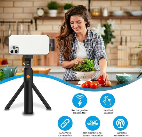 ميكروفون لاسلكي صغير الحجم لأجهزة iPhone وiPad - ميكروفون احترافي مثبت على طية الصدر للبودكاست والغناء والأطفال - لاسلكي متعدد الاتجاهات لتقليل الضوضاء وتسجيل مكثف Denoise in Kuwait