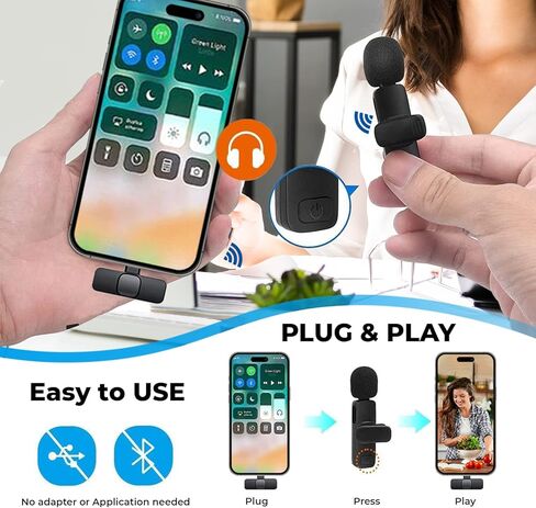 ميكروفون لاسلكي صغير الحجم لأجهزة iPhone وiPad - ميكروفون احترافي مثبت على طية الصدر للبودكاست والغناء والأطفال - لاسلكي متعدد الاتجاهات لتقليل الضوضاء وتسجيل مكثف Denoise in Kuwait