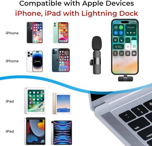 ميكروفون لاسلكي صغير الحجم لأجهزة iPhone وiPad - ميكروفون احترافي مثبت على طية الصدر للبودكاست والغناء والأطفال - لاسلكي متعدد الاتجاهات لتقليل الضوضاء وتسجيل مكثف Denoise in Kuwait