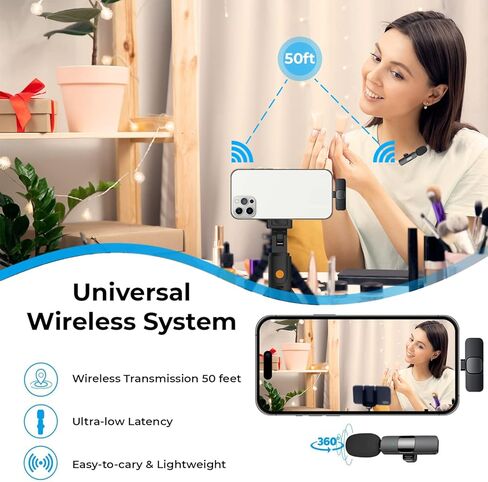 ميكروفون لاسلكي صغير الحجم لأجهزة iPhone وiPad - ميكروفون احترافي مثبت على طية الصدر للبودكاست والغناء والأطفال - لاسلكي متعدد الاتجاهات لتقليل الضوضاء وتسجيل مكثف Denoise in Kuwait