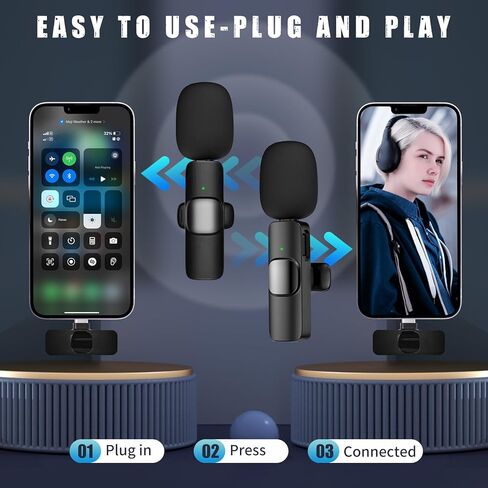ميكروفونات MKHS اللاسلكية، 2 ميكروفون لاسلكي من نوع Lavalier لتسجيل الفيديو TikTok YouTube Vlog Livestream in Kuwait