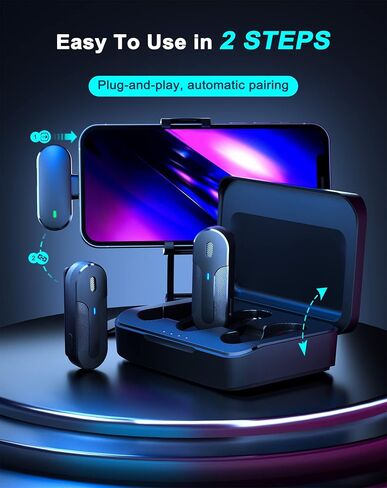 ميكروفون VIOK اللاسلكي لجهاز iPhone iPad، 2 ميكروفون صغير مع علبة شحن، 2.4G تأخير منخفض جدًا 90 قدمًا ميكروفون لاسلكي لتسجيل الفيديو، مدونة فيديو، مقابلة، Tiktok، YouTube in Saudi Arabia