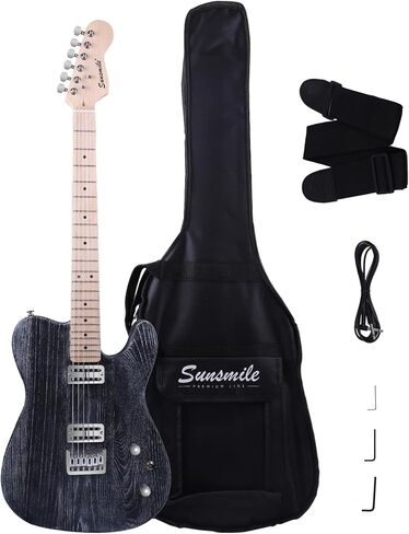 جيتار كهربائي Sunsmile بالحجم الكامل مع جسم رماد وعنق خشب القيقب الصلب ولوحة أصابع التقاطات H-H وجسر ثابت مثبت بمسامير من الكروم مع حقيبة وحزام. in Kuwait