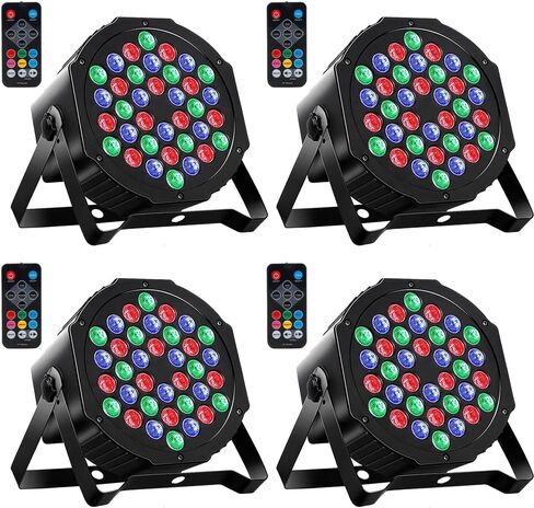 مصابيح MOSFiATA Par Lights 4 Pack، RGB 36 LED أضواء المسرح التحكم DMX المنشط بالصوت، 7 أوضاع إضاءة مع إضاءة المسرح للتحكم عن بعد، أضواء حفلات DJ Par لنادي KTV Disco Party in Kuwait