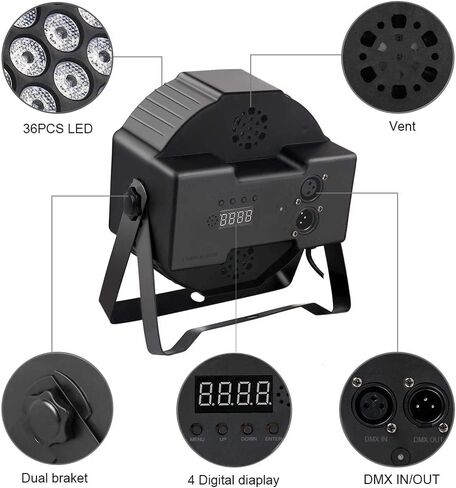 مصابيح MOSFiATA Par Lights 4 Pack، RGB 36 LED أضواء المسرح التحكم DMX المنشط بالصوت، 7 أوضاع إضاءة مع إضاءة المسرح للتحكم عن بعد، أضواء حفلات DJ Par لنادي KTV Disco Party in Kuwait