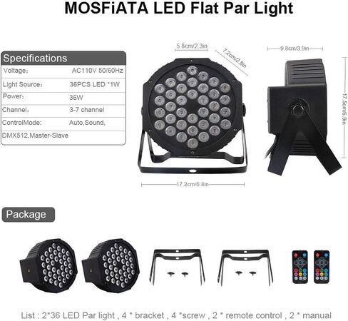مصابيح MOSFiATA Par Lights 4 Pack، RGB 36 LED أضواء المسرح التحكم DMX المنشط بالصوت، 7 أوضاع إضاءة مع إضاءة المسرح للتحكم عن بعد، أضواء حفلات DJ Par لنادي KTV Disco Party in Kuwait