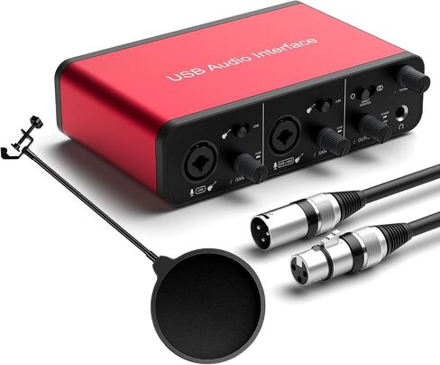 2i2 USB Audio Interface with 48V Phantom Power 24 Bit/192kHz with Pop Filter Support Smartphone，Tablet，PC， For the Guitarist/Vocalist/Podcaster/TikTok Anchor(No DAW Recording Software) in Saudi Arabia