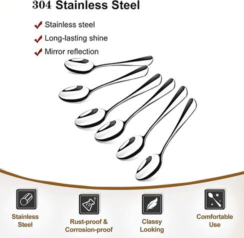 yasheng Mini 18/10 Stainless Steel Bistro Spoon 12.5 cm (4.9 Inch), Set of 6 in Saudi Arabia