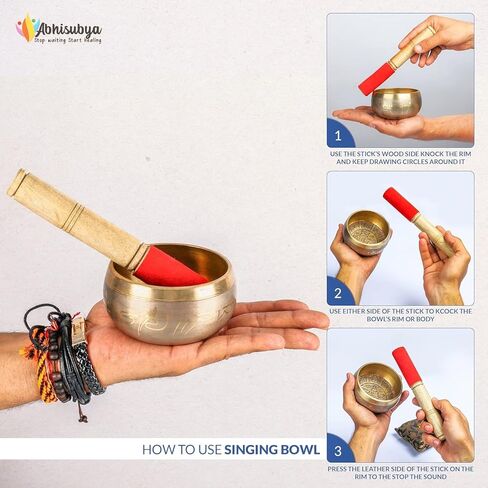وعاء غناء تبتي - مجموعة وعاء صوت للتأمل مصنوعة يدويا في نيبال لليقظة والريكي والحمامات الصوتية رائعة لديكور زين او هدية روحية، اكسسوارات اليوغا للنساء، العلاج الصوتي in Kuwait