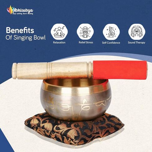 وعاء غناء تبتي - مجموعة وعاء صوت للتأمل مصنوعة يدويا في نيبال لليقظة والريكي والحمامات الصوتية رائعة لديكور زين او هدية روحية، اكسسوارات اليوغا للنساء، العلاج الصوتي in Kuwait