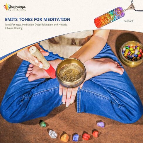 وعاء غناء تبتي - مجموعة وعاء صوت للتأمل مصنوعة يدويا في نيبال لليقظة والريكي والحمامات الصوتية رائعة لديكور زين او هدية روحية، اكسسوارات اليوغا للنساء، العلاج الصوتي in Kuwait