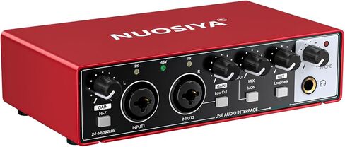 USB Audio Interface for PC Computer Recording Music, Red 2x2 Guitar Audio Interface for Mac 24Bit/192kHz Podcasting Streaming for Vocalist Producer with 48V Phantom Power in Kuwait