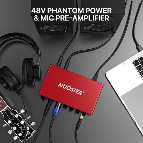 USB Audio Interface for PC Computer Recording Music, Red 2x2 Guitar Audio Interface for Mac 24Bit/192kHz Podcasting Streaming for Vocalist Producer with 48V Phantom Power in Kuwait