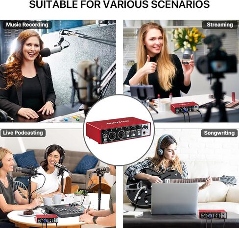 USB Audio Interface for PC Computer Recording Music, Red 2x2 Guitar Audio Interface for Mac 24Bit/192kHz Podcasting Streaming for Vocalist Producer with 48V Phantom Power in Kuwait